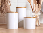 Load image into Gallery viewer, Pearl Coating™ Sublimation Ceramic Storage Jar with Bamboo Lid - Pack of 3
